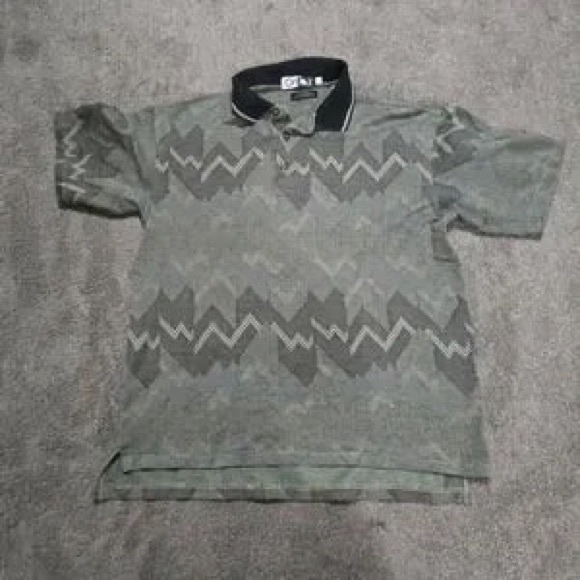 Other - Kids Green Patterned Polo Shirt with Black Collar